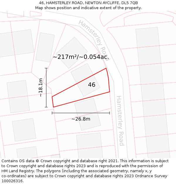 46, HAMSTERLEY ROAD, NEWTON AYCLIFFE, DL5 7QB: Plot and title map