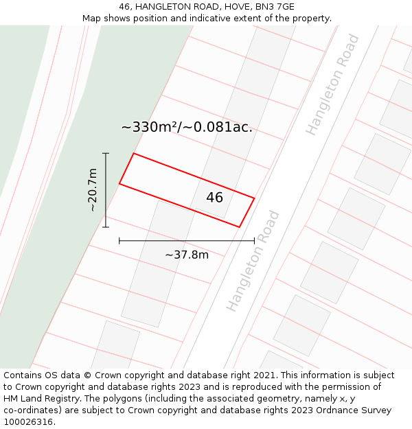 46, HANGLETON ROAD, HOVE, BN3 7GE: Plot and title map