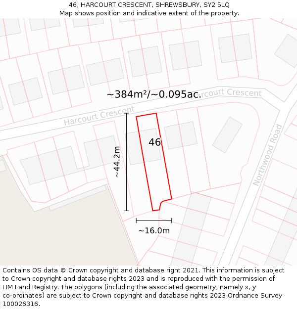 46, HARCOURT CRESCENT, SHREWSBURY, SY2 5LQ: Plot and title map