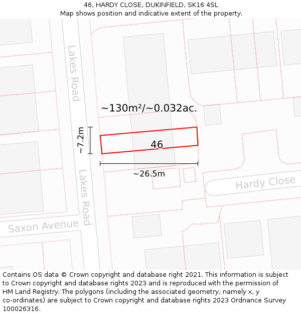 46, HARDY CLOSE, DUKINFIELD, SK16 4SL: Plot and title map