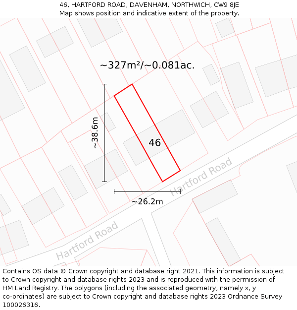 46, HARTFORD ROAD, DAVENHAM, NORTHWICH, CW9 8JE: Plot and title map