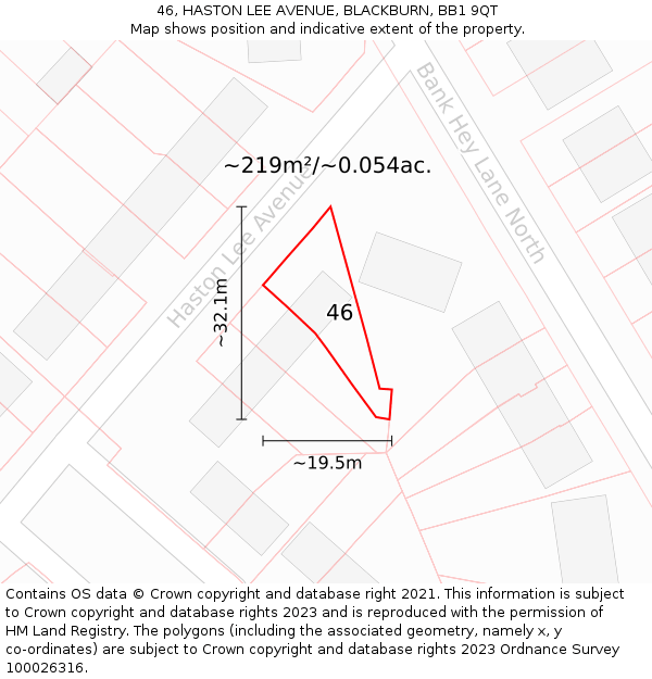 46, HASTON LEE AVENUE, BLACKBURN, BB1 9QT: Plot and title map