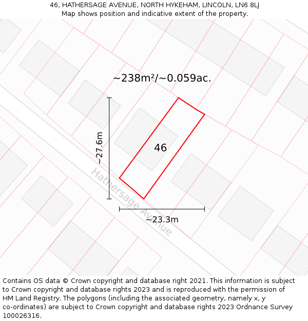 46, HATHERSAGE AVENUE, NORTH HYKEHAM, LINCOLN, LN6 8LJ: Plot and title map