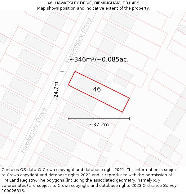 46, HAWKESLEY DRIVE, BIRMINGHAM, B31 4EY: Plot and title map