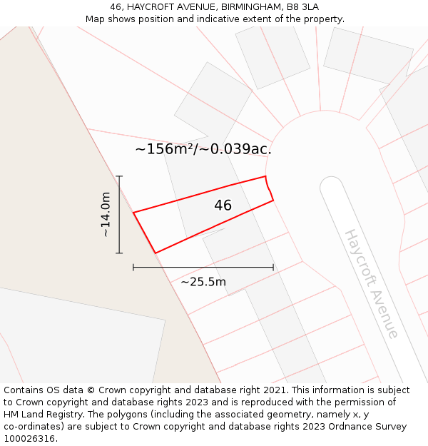 46, HAYCROFT AVENUE, BIRMINGHAM, B8 3LA: Plot and title map