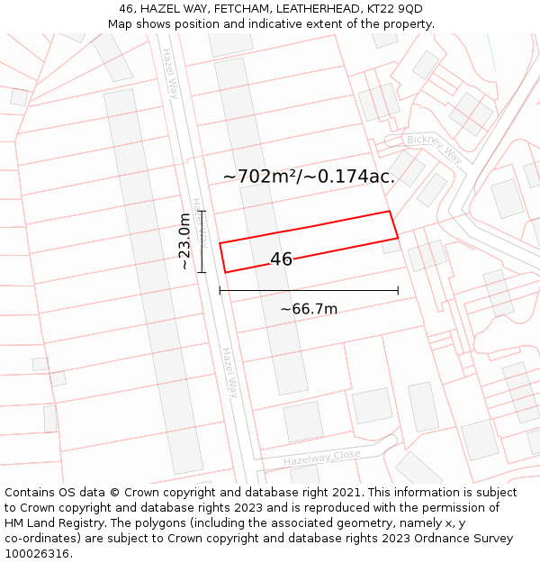 46, HAZEL WAY, FETCHAM, LEATHERHEAD, KT22 9QD: Plot and title map