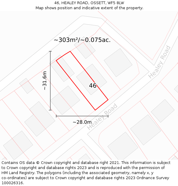 46, HEALEY ROAD, OSSETT, WF5 8LW: Plot and title map
