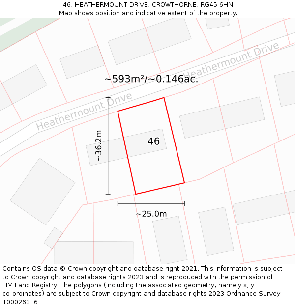 46, HEATHERMOUNT DRIVE, CROWTHORNE, RG45 6HN: Plot and title map