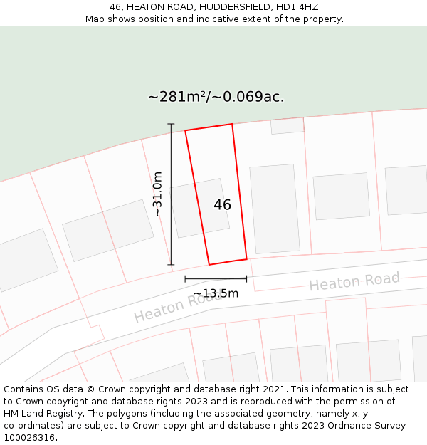 46, HEATON ROAD, HUDDERSFIELD, HD1 4HZ: Plot and title map