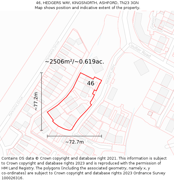 46, HEDGERS WAY, KINGSNORTH, ASHFORD, TN23 3GN: Plot and title map