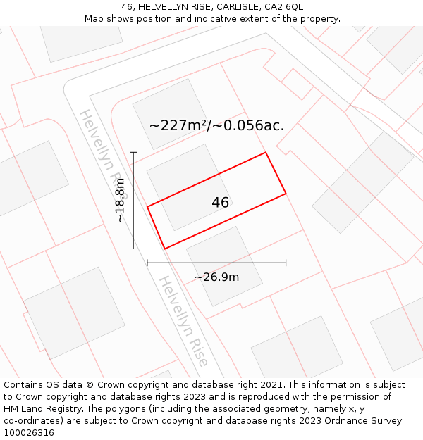 46, HELVELLYN RISE, CARLISLE, CA2 6QL: Plot and title map