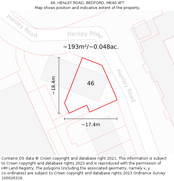 46, HENLEY ROAD, BEDFORD, MK40 4FT: Plot and title map