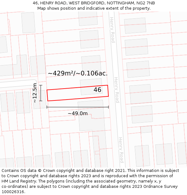 46, HENRY ROAD, WEST BRIDGFORD, NOTTINGHAM, NG2 7NB: Plot and title map