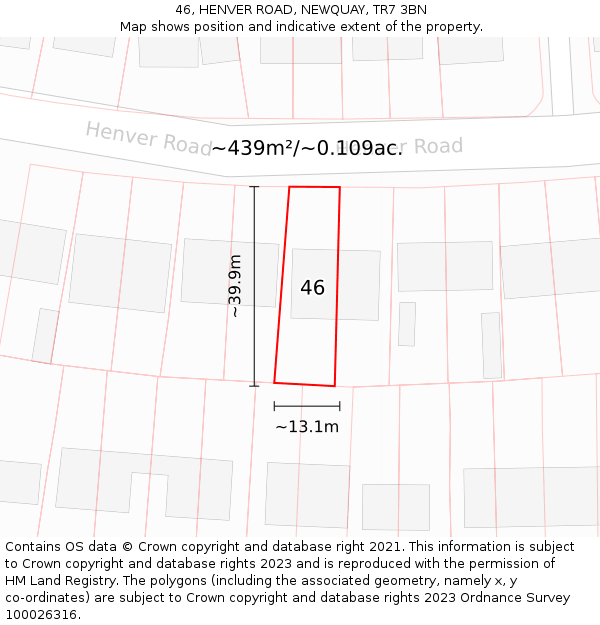 46, HENVER ROAD, NEWQUAY, TR7 3BN: Plot and title map