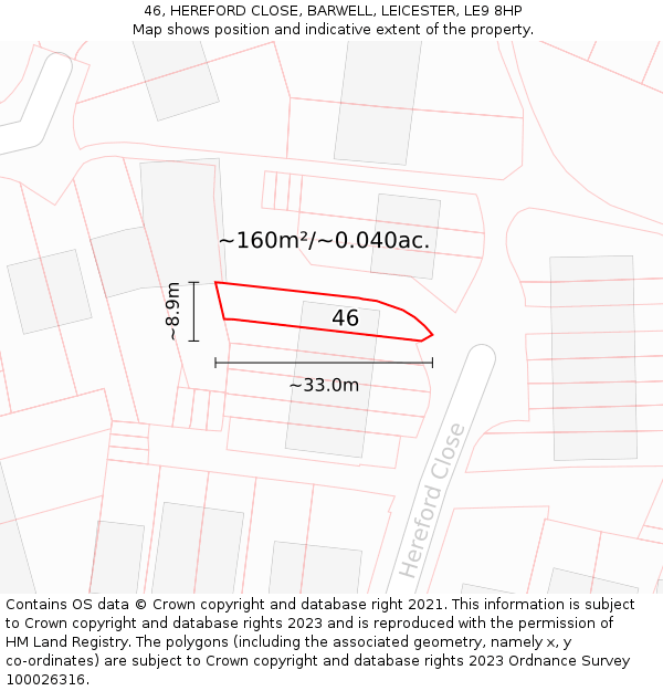 46, HEREFORD CLOSE, BARWELL, LEICESTER, LE9 8HP: Plot and title map