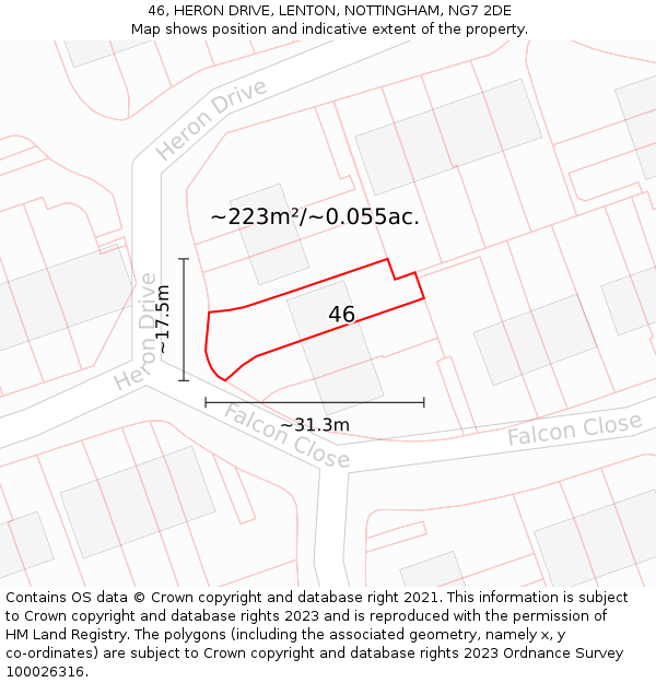 46, HERON DRIVE, LENTON, NOTTINGHAM, NG7 2DE: Plot and title map