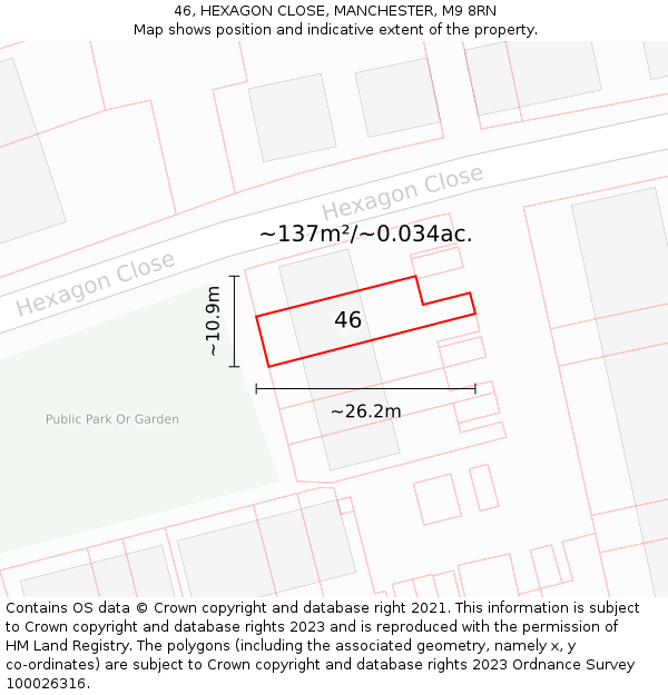 46, HEXAGON CLOSE, MANCHESTER, M9 8RN: Plot and title map