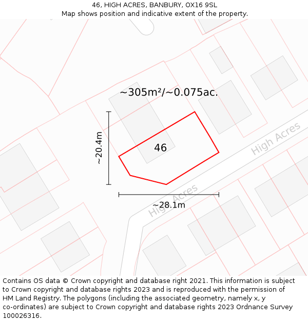 46, HIGH ACRES, BANBURY, OX16 9SL: Plot and title map