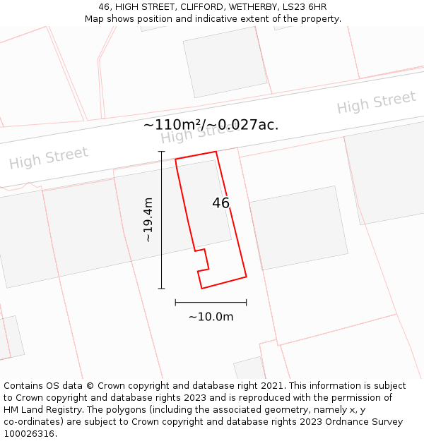 46, HIGH STREET, CLIFFORD, WETHERBY, LS23 6HR: Plot and title map