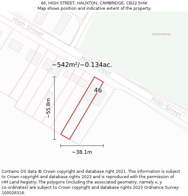 46, HIGH STREET, HAUXTON, CAMBRIDGE, CB22 5HW: Plot and title map