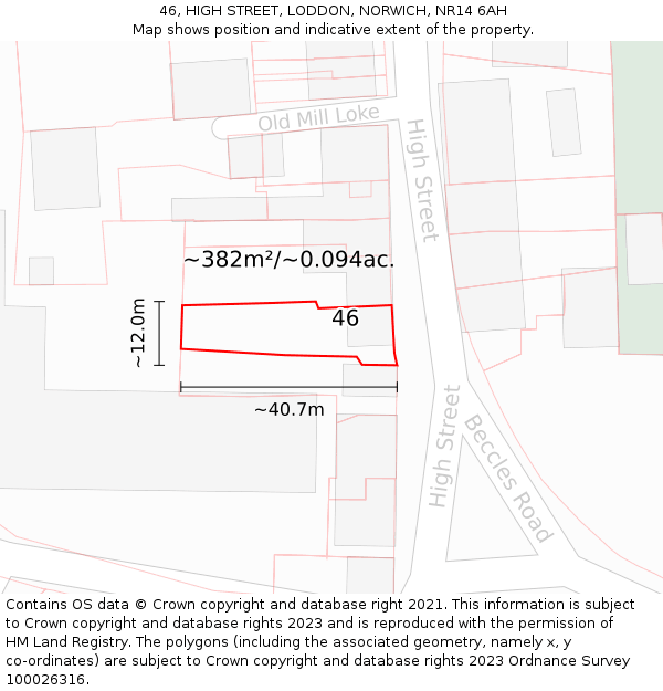 46, HIGH STREET, LODDON, NORWICH, NR14 6AH: Plot and title map