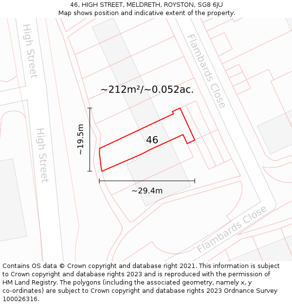 46, HIGH STREET, MELDRETH, ROYSTON, SG8 6JU: Plot and title map