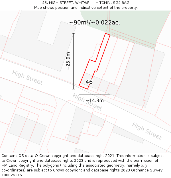 46, HIGH STREET, WHITWELL, HITCHIN, SG4 8AG: Plot and title map