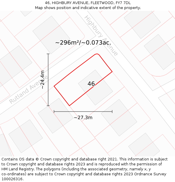 46, HIGHBURY AVENUE, FLEETWOOD, FY7 7DL: Plot and title map