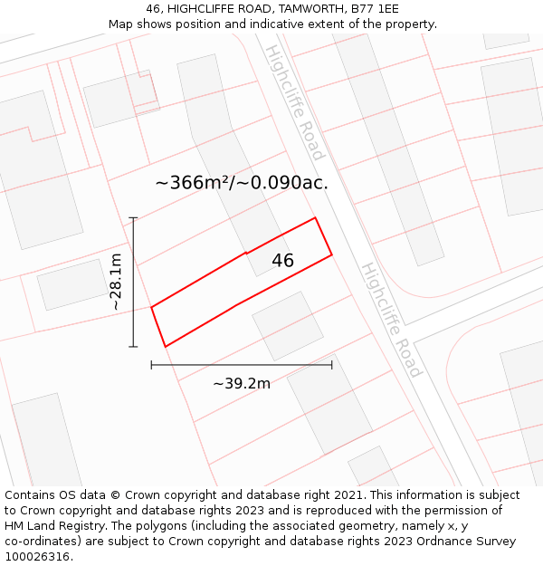 46, HIGHCLIFFE ROAD, TAMWORTH, B77 1EE: Plot and title map