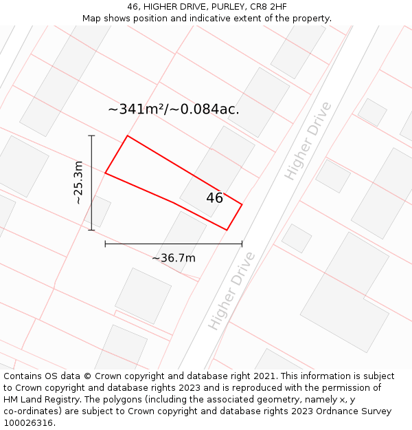 46, HIGHER DRIVE, PURLEY, CR8 2HF: Plot and title map