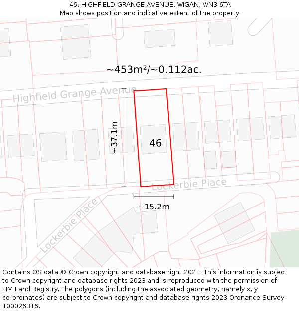 46, HIGHFIELD GRANGE AVENUE, WIGAN, WN3 6TA: Plot and title map