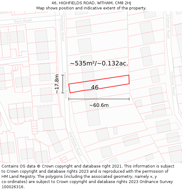 46, HIGHFIELDS ROAD, WITHAM, CM8 2HJ: Plot and title map