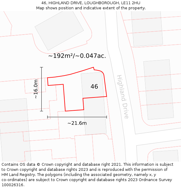 46, HIGHLAND DRIVE, LOUGHBOROUGH, LE11 2HU: Plot and title map