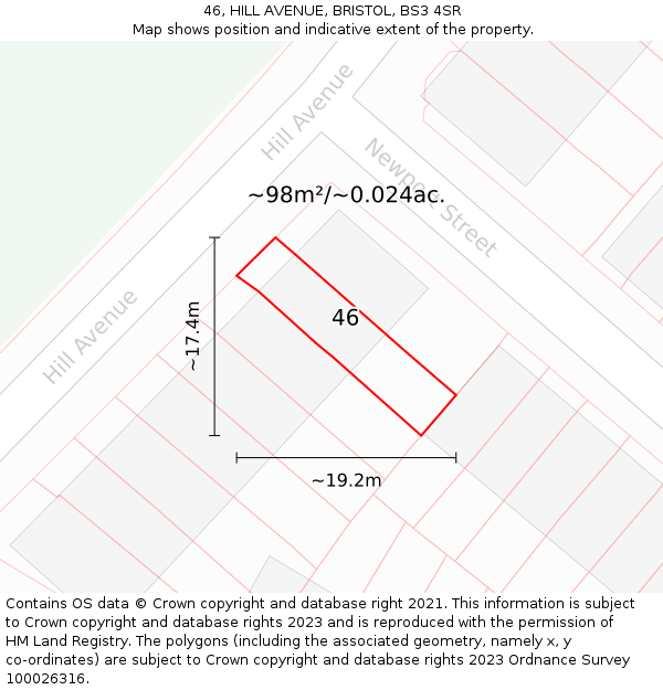 46, HILL AVENUE, BRISTOL, BS3 4SR: Plot and title map