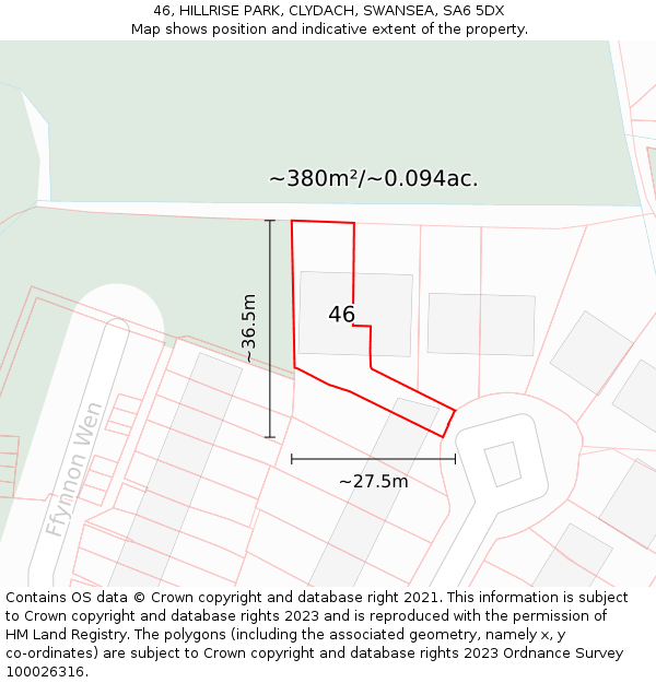 46, HILLRISE PARK, CLYDACH, SWANSEA, SA6 5DX: Plot and title map