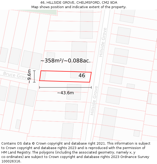 46, HILLSIDE GROVE, CHELMSFORD, CM2 9DA: Plot and title map