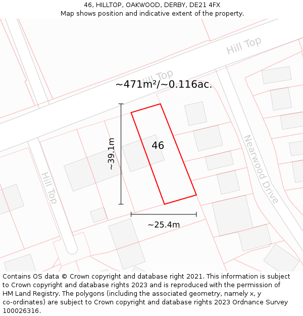 46, HILLTOP, OAKWOOD, DERBY, DE21 4FX: Plot and title map