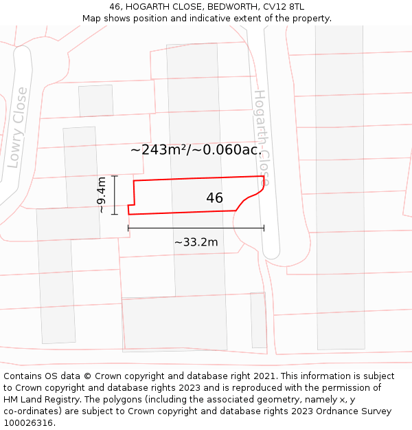 46, HOGARTH CLOSE, BEDWORTH, CV12 8TL: Plot and title map