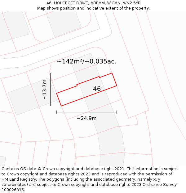 46, HOLCROFT DRIVE, ABRAM, WIGAN, WN2 5YP: Plot and title map