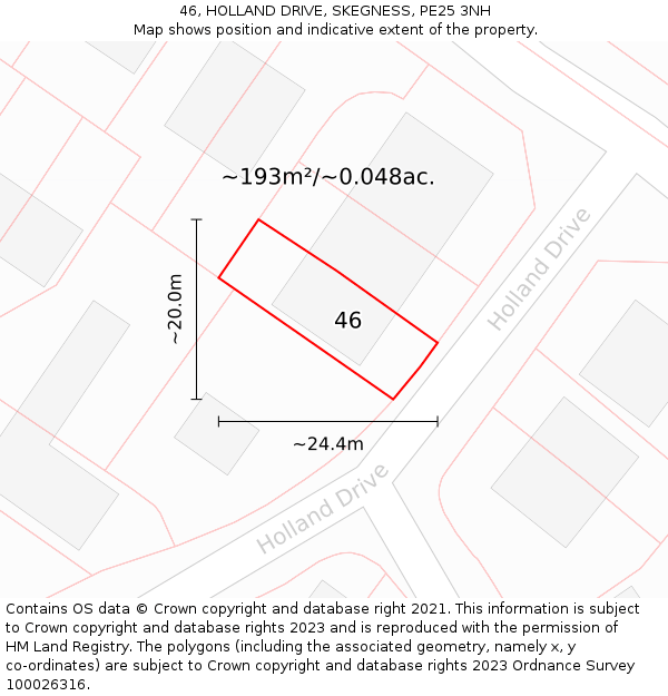 46, HOLLAND DRIVE, SKEGNESS, PE25 3NH: Plot and title map