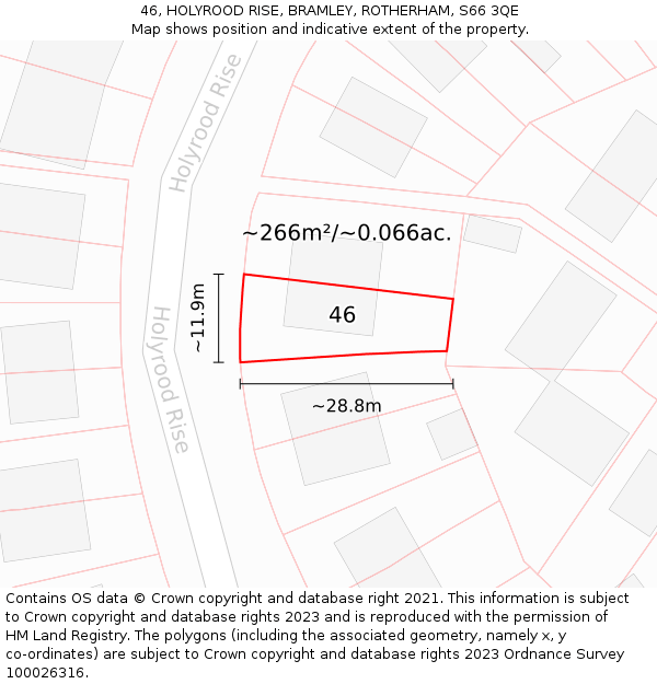 46, HOLYROOD RISE, BRAMLEY, ROTHERHAM, S66 3QE: Plot and title map