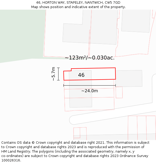 46, HORTON WAY, STAPELEY, NANTWICH, CW5 7GD: Plot and title map