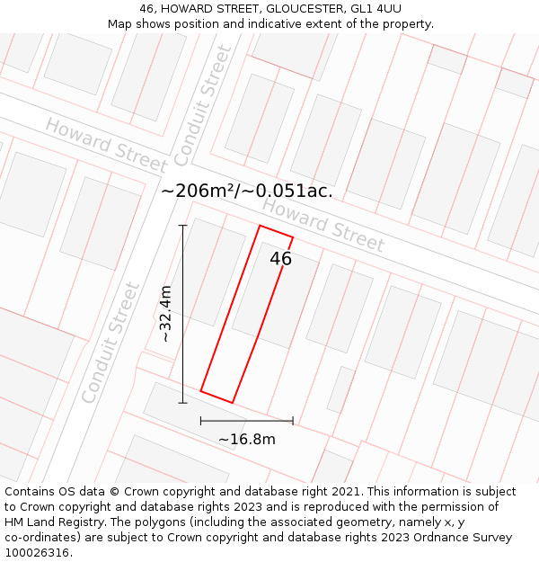 46, HOWARD STREET, GLOUCESTER, GL1 4UU: Plot and title map