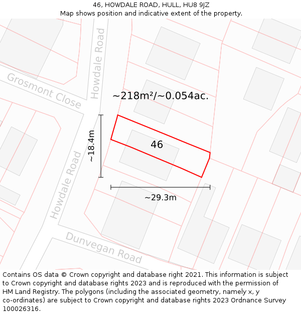 46, HOWDALE ROAD, HULL, HU8 9JZ: Plot and title map