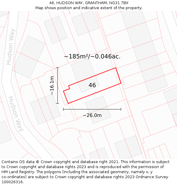 46, HUDSON WAY, GRANTHAM, NG31 7BX: Plot and title map