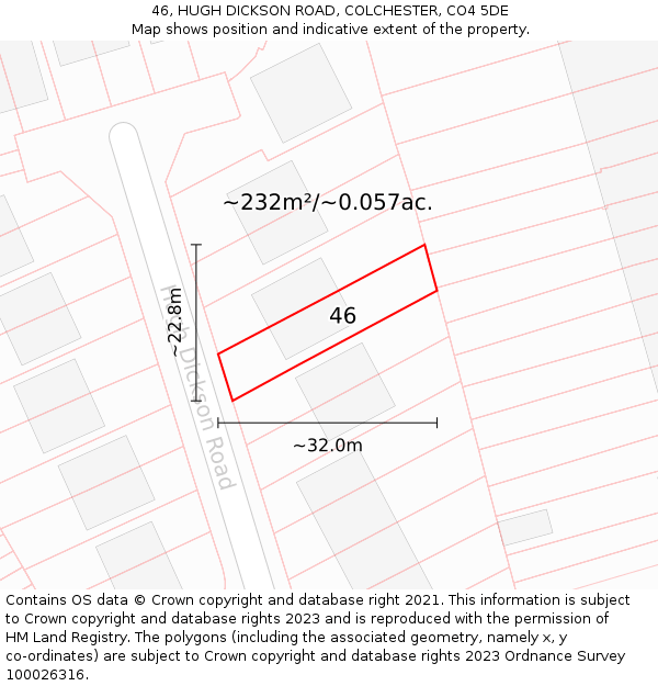 46, HUGH DICKSON ROAD, COLCHESTER, CO4 5DE: Plot and title map