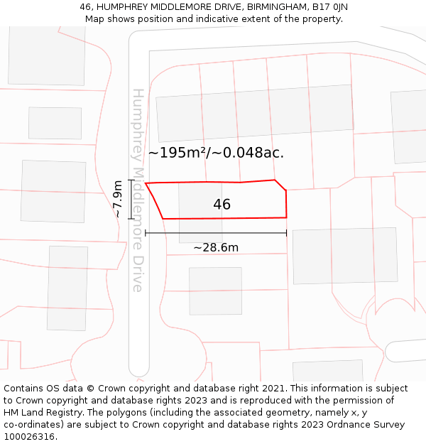 46, HUMPHREY MIDDLEMORE DRIVE, BIRMINGHAM, B17 0JN: Plot and title map