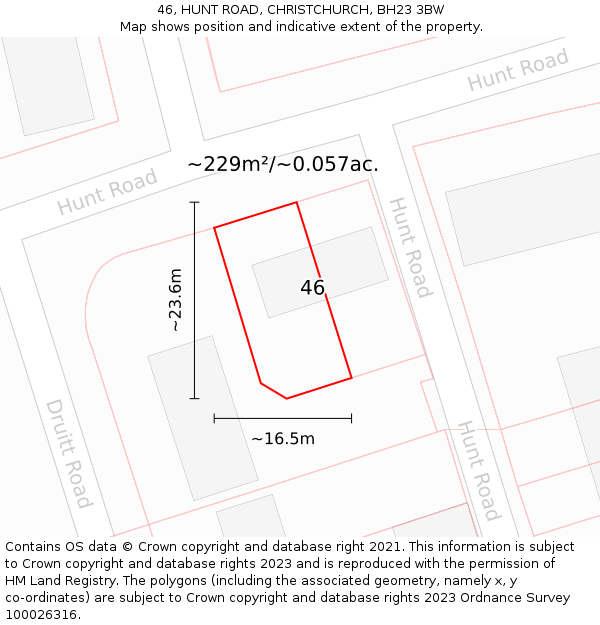 46, HUNT ROAD, CHRISTCHURCH, BH23 3BW: Plot and title map