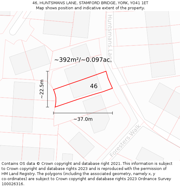 46, HUNTSMANS LANE, STAMFORD BRIDGE, YORK, YO41 1ET: Plot and title map