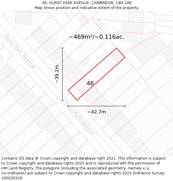 46, HURST PARK AVENUE, CAMBRIDGE, CB4 2AE: Plot and title map